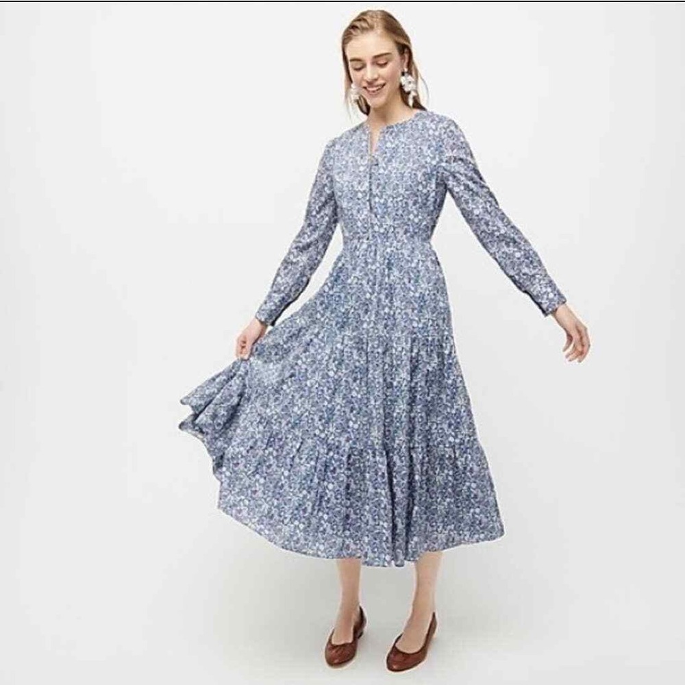 J.Crew Long Tiered Dress in Liberty® June's Meadow Print